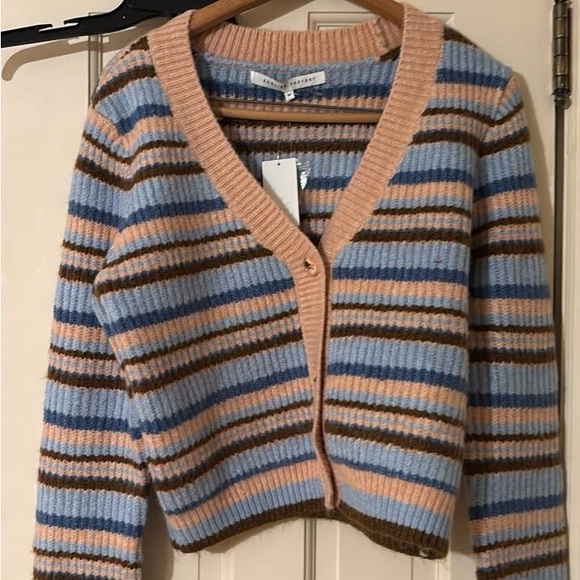 English Factory Pink, Blue, and Brown Striped Cardigan - Picture 1 of 1